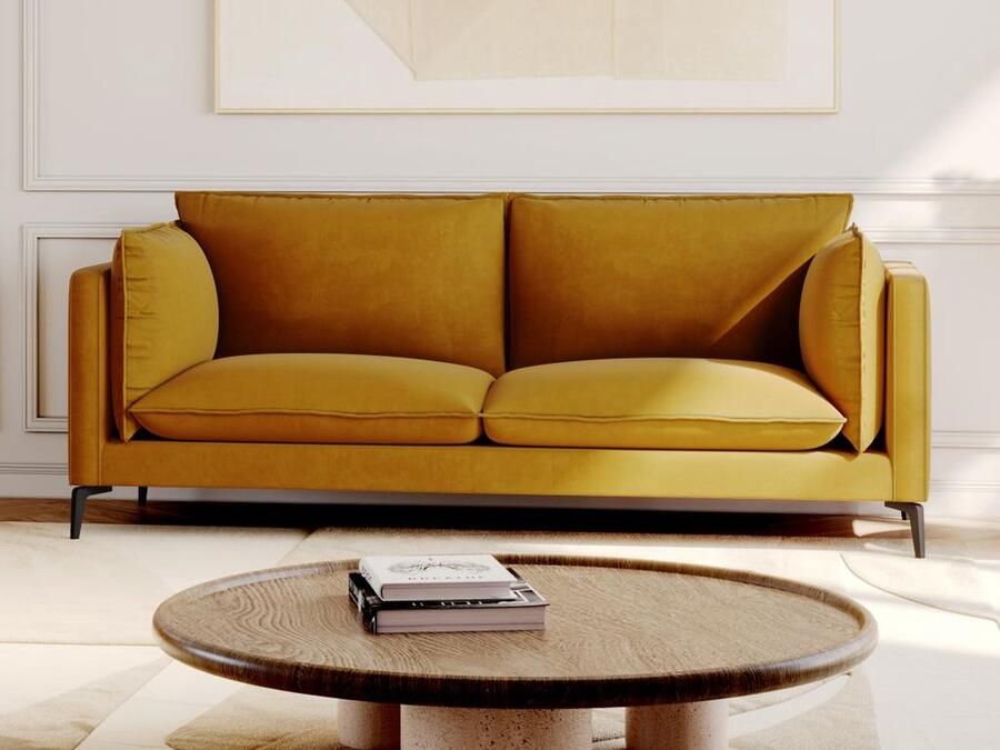 Vente-unique Driezitsbank van fluweel KESTREL Mosterdgeel van Pascal Morabito L 215 cm x H 85 cm x D 89 cm - Foto 2