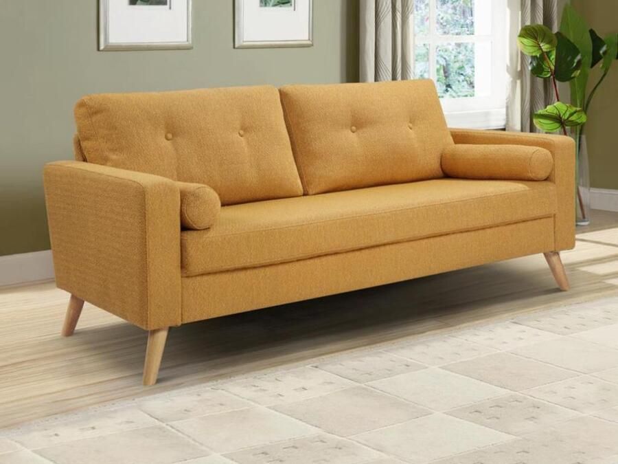 Vente-unique Driezitsbank van stof met woleffect TATUM Geel L 182 cm x H 83 cm x D 81 cm