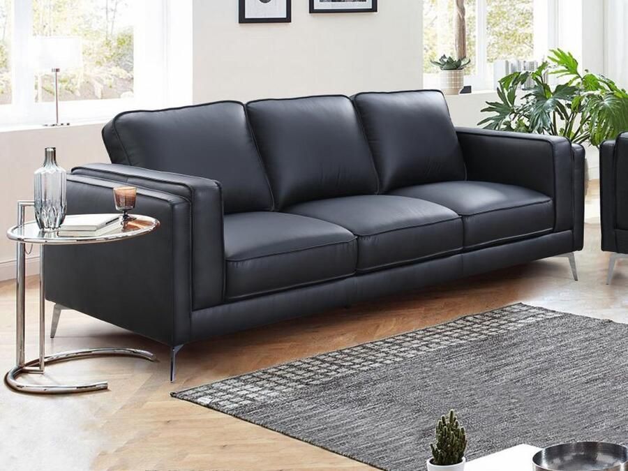 Vente-unique Driezitsbank van zwart leer LECCO L 222 cm x H 85 cm x D 94 cm