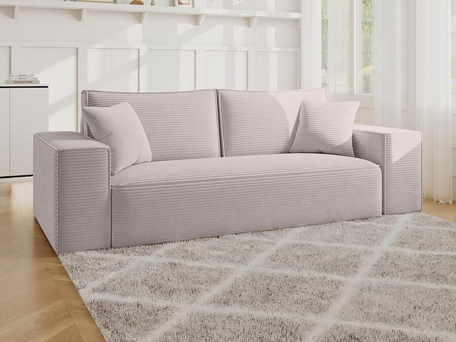 Vente-unique Slaapbank 4 zitplaatsen in beige ribfluweel Bedbreedte 160 cm Matras 18 cm AMELIA II L 234 cm x H 90 cm x D 104 cm - Foto 3