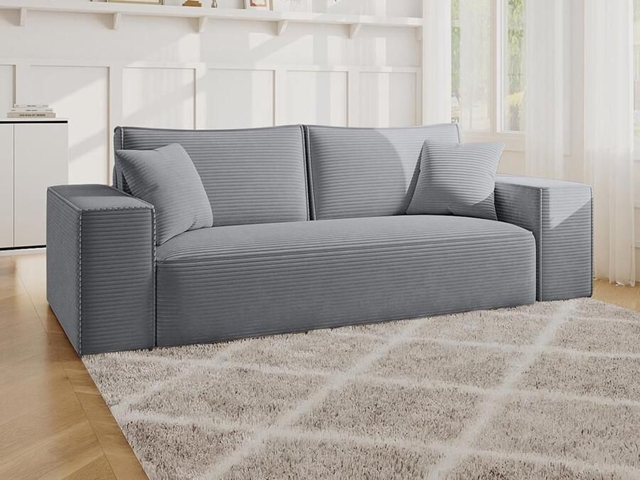 Vente-unique Slaapbank 4 zitplaatsen in grijs ribfluweel Bedbreedte 160 cm Matras 14 cm AMELIA II L 234 cm x H 90 cm x D 104 cm - Foto 2