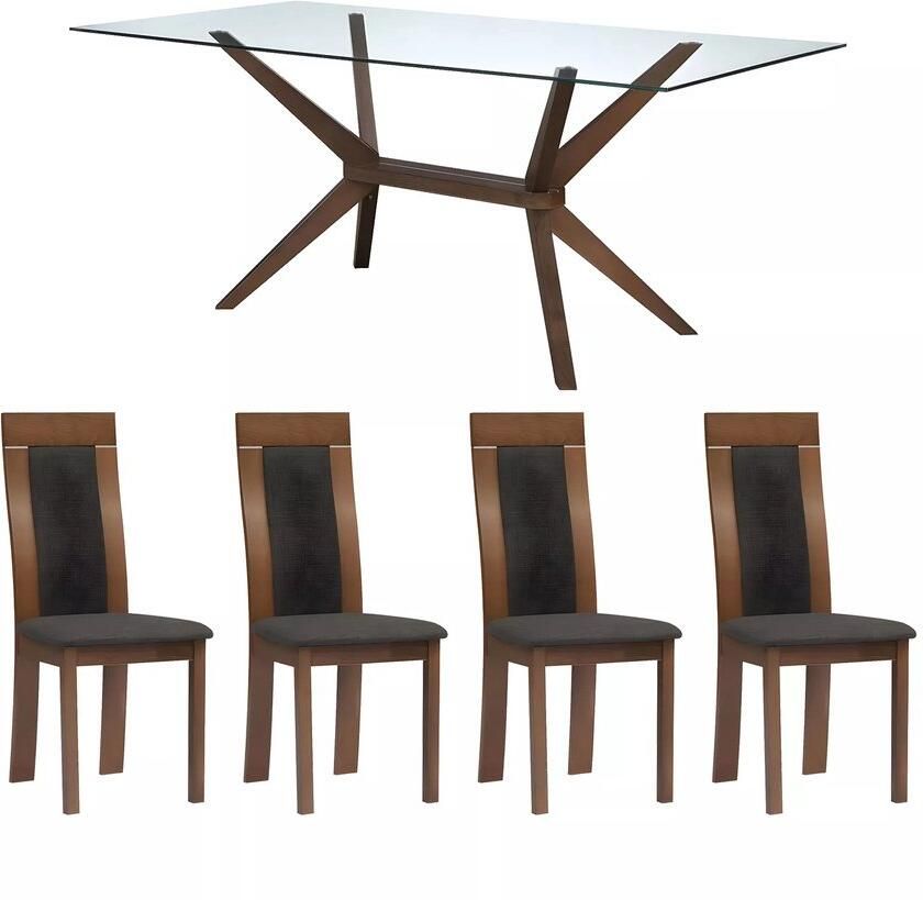 Vente-unique Eettafel + 4 stoelen BELINDA Beuken en noot L 180 cm x H 75 cm x D 90 cm