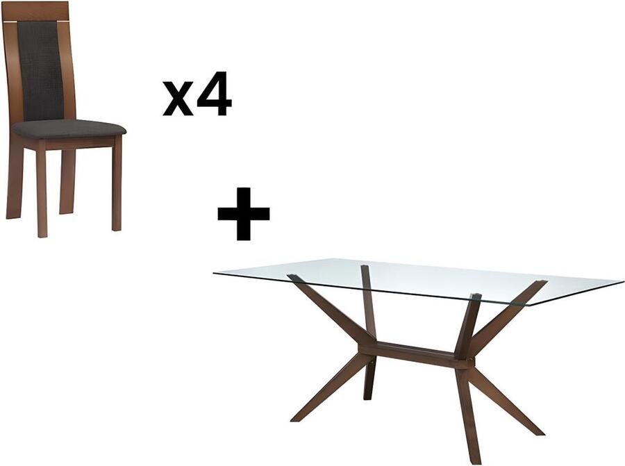Vente-unique Eettafel + 4 stoelen BELINDA Beuken en noot L 180 cm x H 75 cm x D 90 cm - Foto 2