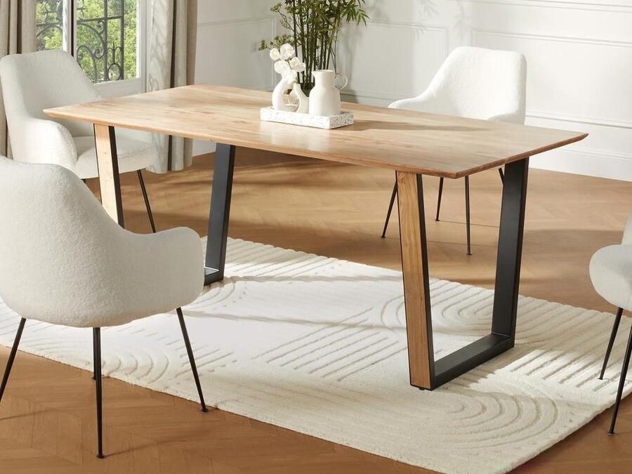 Vente-unique Eettafel 6 personen in acaciahout en zwart metaal Houtlook SELOA L 175 cm x H 76 cm x D 90 cm - Foto 2