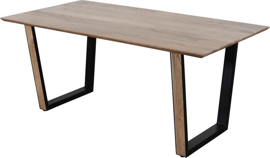 Vente-unique Eettafel 6 personen in acaciahout en zwart metaal Houtlook SELOA L 175 cm x H 76 cm x D 90 cm