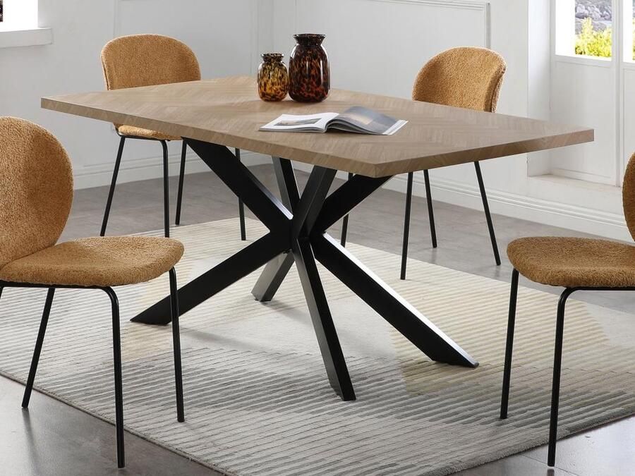 Vente-unique Eettafel 6 personen in MDF en zwart metaal Naturel VEVIANO L 180 cm x H 76 cm x D 90 cm