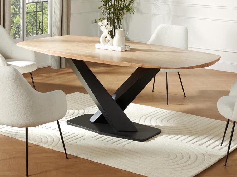Vente-unique Eettafel 8 personen in acaciahout en metaal Houtlook en zwart DANALI L 200 cm x H 76 cm x D 100 cm