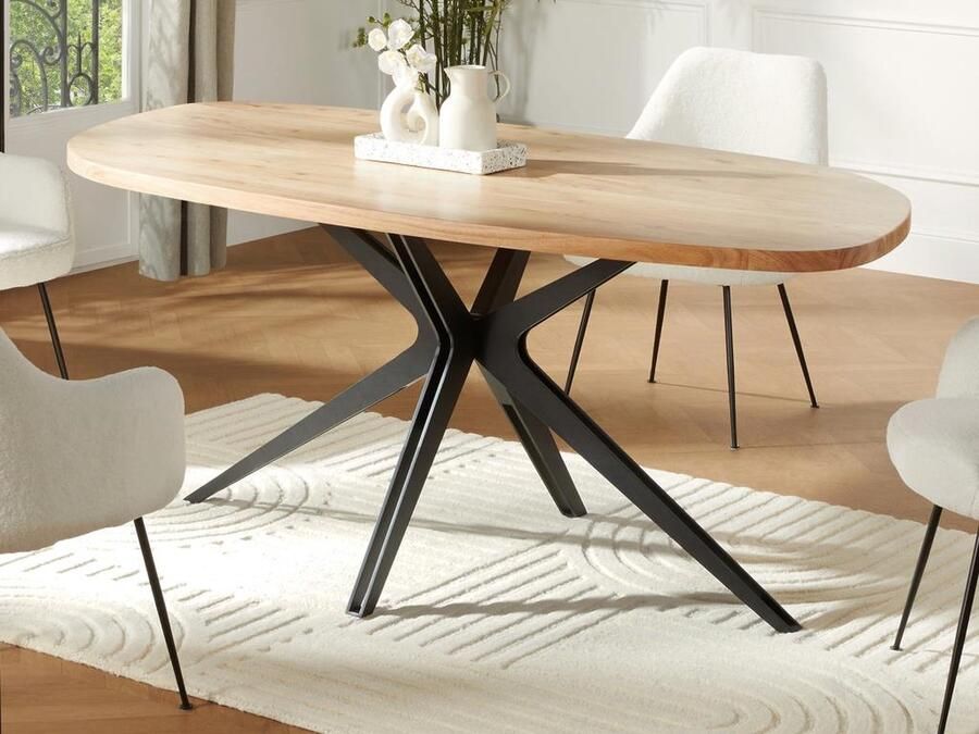 Vente-unique Eettafel 8 personen in acaciahout en metaal Houtlook en zwart LIVIANI L 190 cm x H 76 cm x D 100 cm