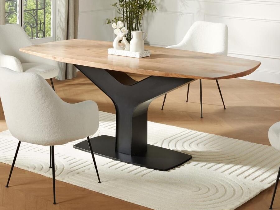 Vente-unique Eettafel 8 personen in acaciahout en metaal Houtlook en zwart MIRIONA L 190 cm x H 76 cm x D 90 cm