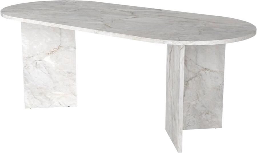 Vente-unique Eettafel 8 plaatsen Wit marmereffect TOPANIA L 200 cm x H 74.7 cm x D 90 cm
