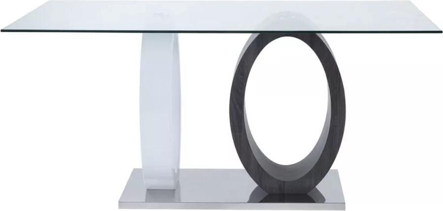 Vente-unique Eettafel AYANE 6 personen Gehard glas en MDF grijs en wit L 160 cm x H 76 cm x D 90 cm - Foto 5