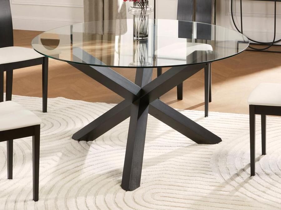 Vente-unique Eettafel CENTAURI 4 personen Hout en gehard glas L 140 cm x H 75.5 cm x D 140 cm