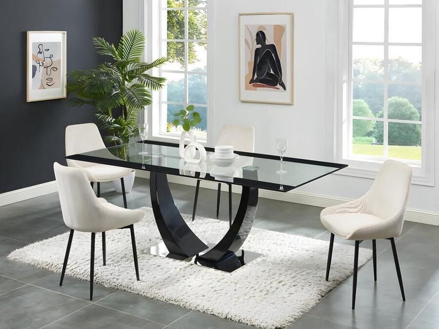 Vente-unique Eettafel MEZZO 8 personen MDF en gehard glas zwart L 200 cm x H 74.5 cm x D 100 cm - Foto 2