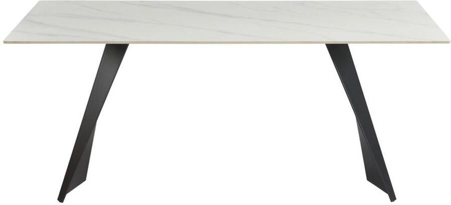 Vente-unique Eettafel voor 6 personen in keramiek en metaal Witte marmerlook en zwart NIOLEA L 180 cm x H 74 cm x D 90 cm - Foto 2