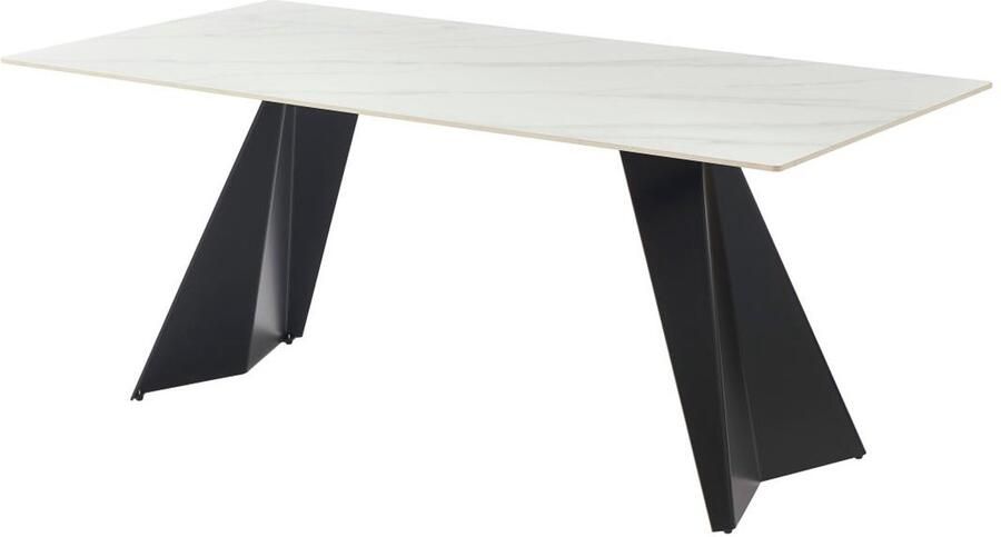 Vente-unique Eettafel voor 6 personen in keramiek en metaal Witte marmerlook en zwart NIOLEA L 180 cm x H 74 cm x D 90 cm