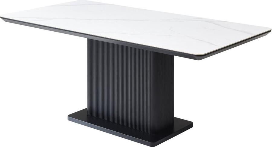 Vente-unique Eettafel voor 6 personen van keramiek en mdf Wit marmereffect en zwart LAOMINIA L 180 cm x H 76 cm x D 90 cm