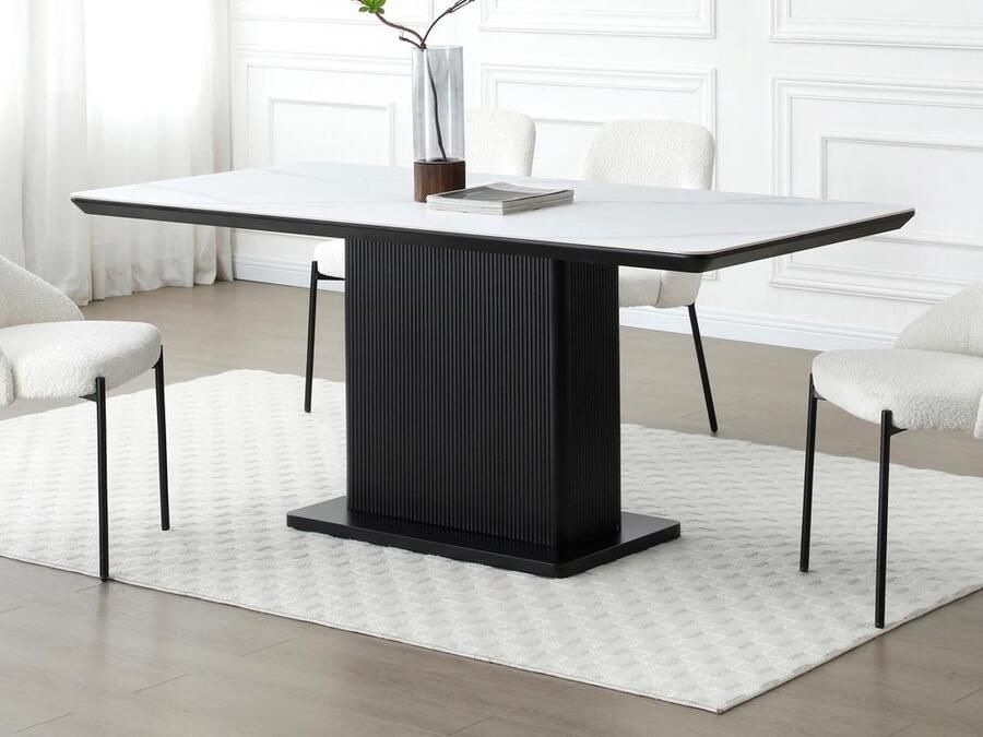 Vente-unique Eettafel voor 6 personen van keramiek en mdf Wit marmereffect en zwart LAOMINIA L 180 cm x H 76 cm x D 90 cm - Foto 3