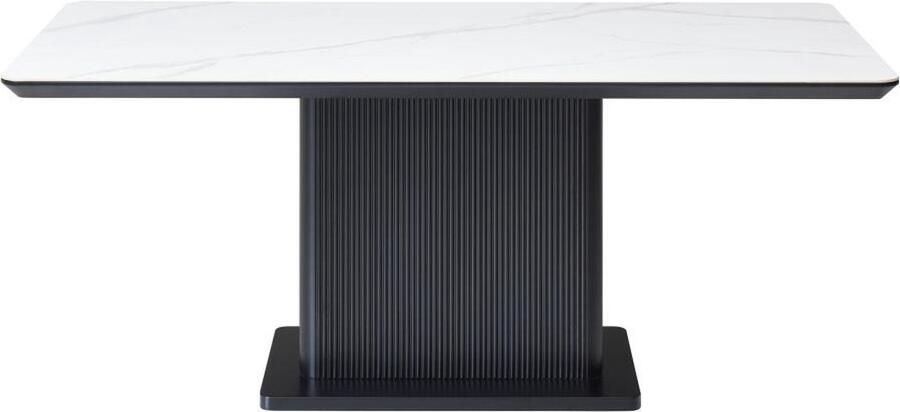 Vente-unique Eettafel voor 6 personen van keramiek en mdf Wit marmereffect en zwart LAOMINIA L 180 cm x H 76 cm x D 90 cm - Foto 2