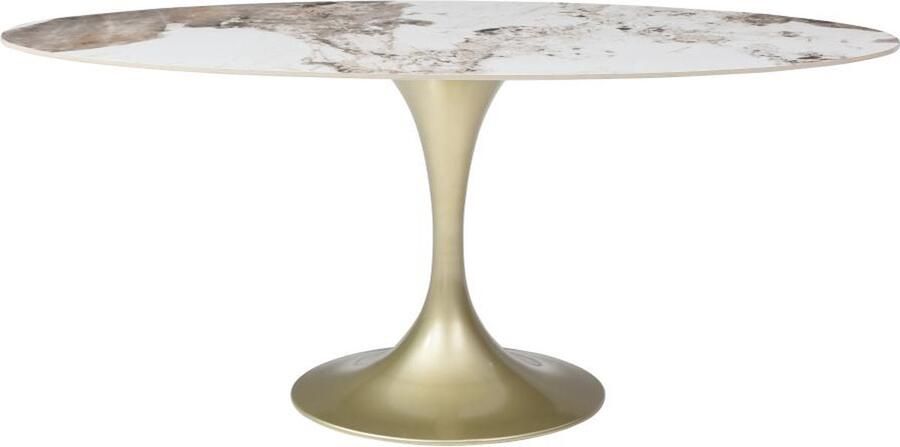 Vente-unique Eettafel voor 8 personen van keramiek en goudkleurig metaal Wit marmereffect en grijs ELVA van Maison Céphy L 180 cm x H 78 cm x D 90 cm - Foto 2