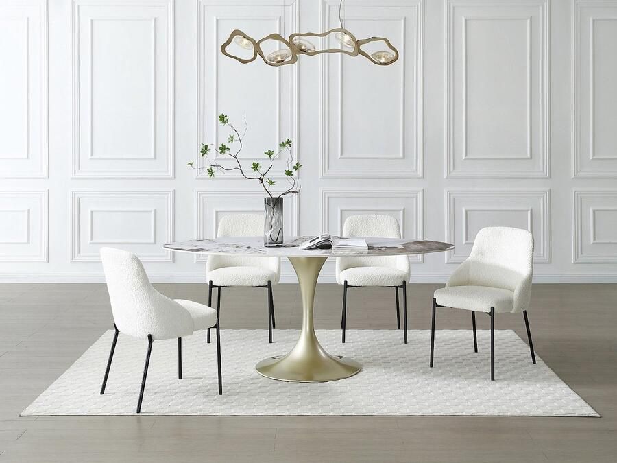 Vente-unique Eettafel voor 8 personen van keramiek en goudkleurig metaal Wit marmereffect en grijs ELVA van Maison Céphy L 180 cm x H 78 cm x D 90 cm - Foto 2