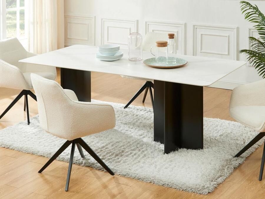 Vente-unique Eettafel voor 8 personen van keramiek en mdf Wit marmereffect en zwart SINAN L 200 cm x H 75.5 cm x D 100 cm - Foto 2