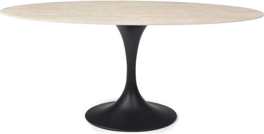 Vente-unique Eettafel voor 8 personen van keramiek en zwart metaal Beige travertijneffect ELVA van Maison Céphy L 180 cm x H 78 cm x D 90 cm