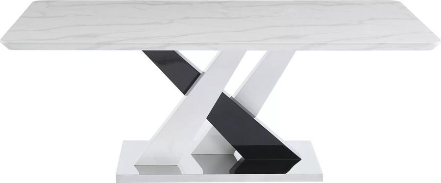 Vente-unique Eettafel voor 8 personen van MDF en roestvrij staal Wit en zwart marmer effect EVAELA L 200 cm x H 76 cm x D 100 cm - Foto 2
