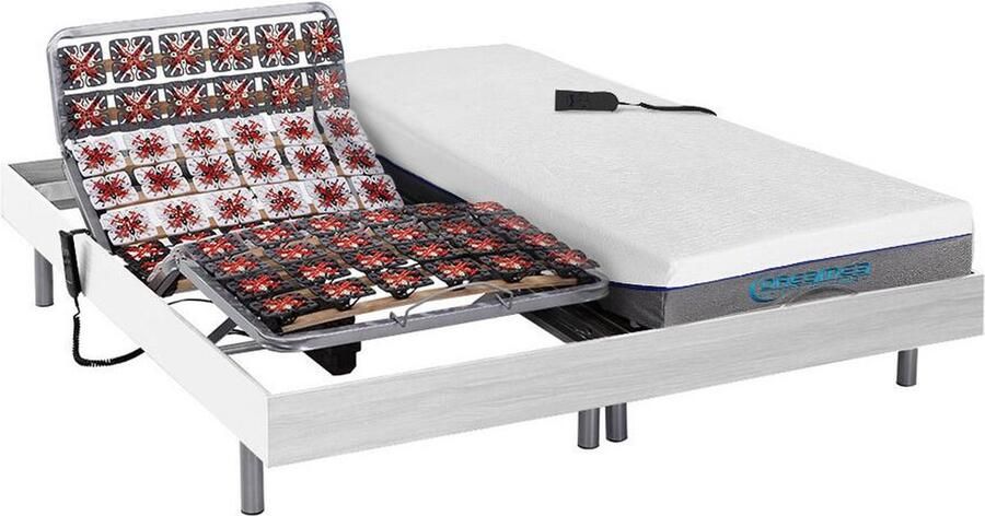 Vente-unique Elektisch relaxbed met contactplaatjes en matras met vormgeheugen HESIODE III van DREAMEA OKIN-motors Wit 2 x 70 x 190 cm L 190 cm x H 35 cm x D 140 cm