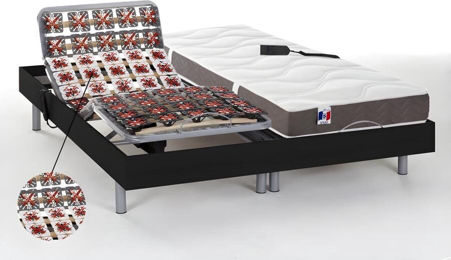 Vente-unique Elektrisch relaxbed JUPITER van 100% latex van DREAMEA Zwart 2x90x200cm OKIN motoren L 200 cm x H 35 cm x D 180 cm
