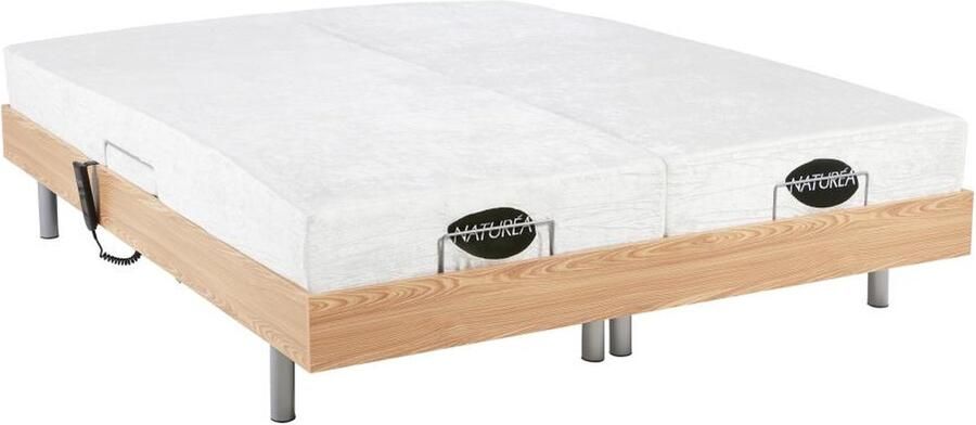Vente-unique Elektrisch bed – bedbodem en matras – contactplaatjes vormgeheugen en bamboe LYSIS III van NATUREA OKIN motoren 2 x 80 x 200 cm eikenhout L 200 cm x H 35 cm x D 160 cm - Foto 3