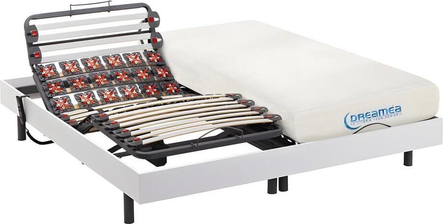 Vente-unique Elektrisch bed – bedbodem en matras – lattenbodem en contactplaatjes met vormgeheugen DIONYSOS van DREAMEA Motor OKIN wit 2x90x200 cm L 200 cm x H 35 cm x D 180 cm - Foto 2