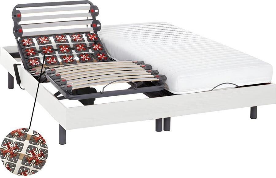 Vente-unique Elektrisch bed – bedbodem en matras – lattenbodem en contactplaatjes PANDORA II van DREAMEA Motor OKIN wit 2x80x200 cm L 200 cm x H 35 cm x D 160 cm - Foto 2