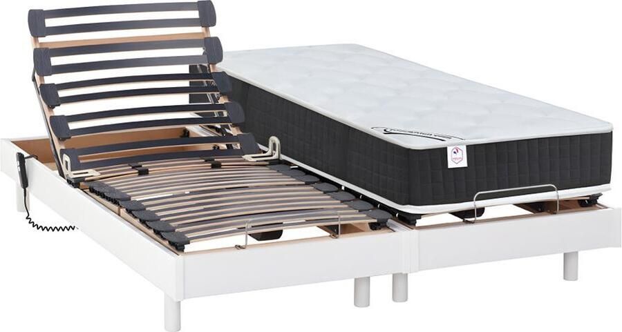 Vente-unique Elektrisch bed – bedbodem en matras – pocketveren en vormgeheugen APOLLO van DREAMEA wit 2x80x200 cm L 200 cm x H 30 cm x D 80 cm