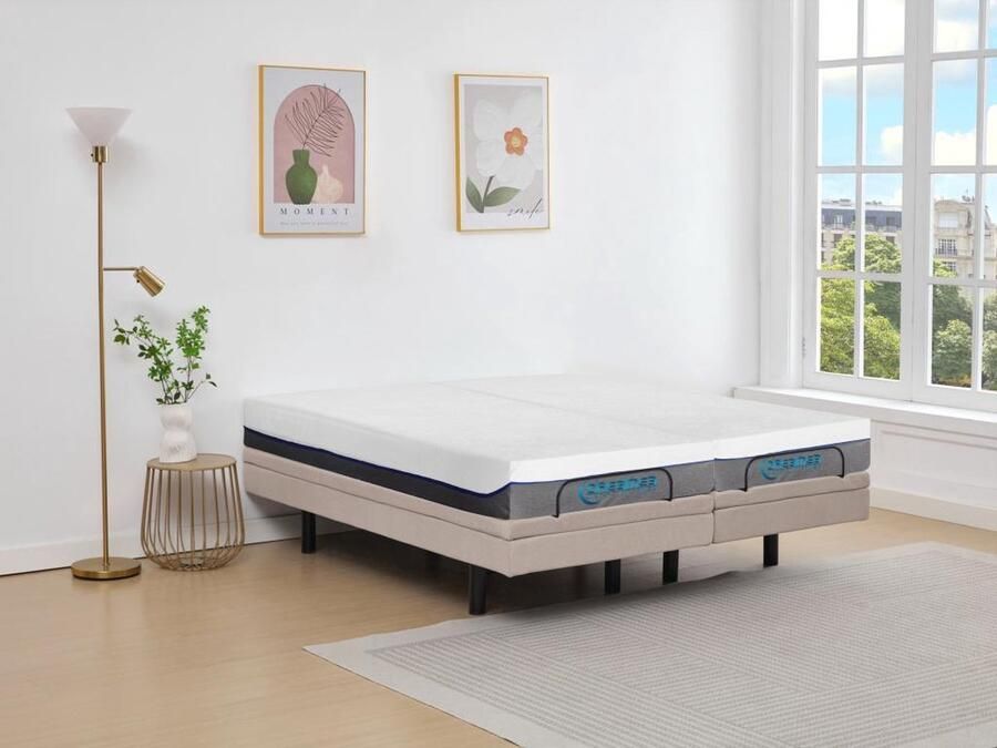 Vente-unique Elektrisch decoratief bed + matras met vormgeheugen 2 x 90 x 200 cm Stof Beige MENASINA van DREAMEA L 200 cm x H 41 cm x D 180 cm