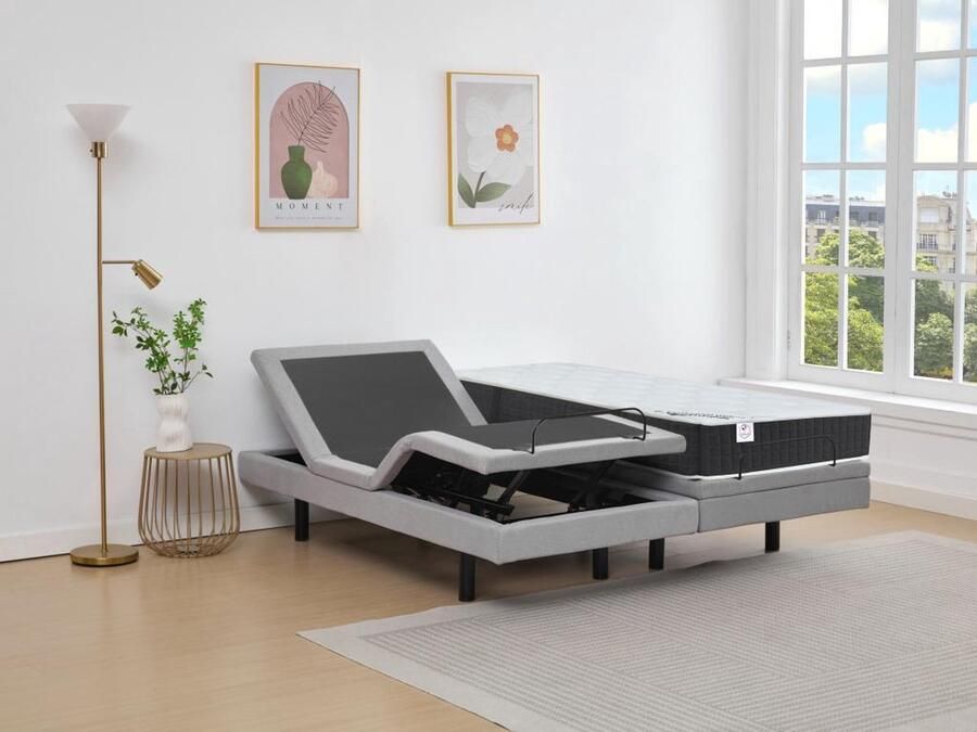 Vente-unique Elektrisch decoratief relaxbed + matras met pocketveren en vormgeheugen 2 x 90 x 200 cm Stof Grijs RIZALI van DREAMEA L 200 cm x H 41 cm x D 180 cm - Foto 2