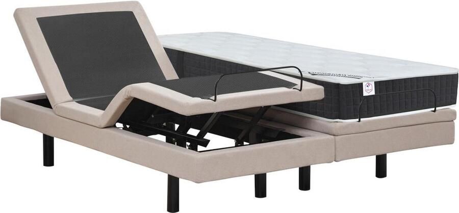 Vente-unique Elektrisch decoratief relaxbed + matras met pocketveren en vormgeheugen 2 x 90 x 200 cm Stof Beige RIZALI van DREAMEA L 200 cm x H 41 cm x D 180 cm