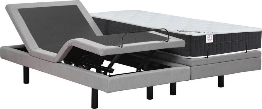 Vente-unique Elektrisch decoratief relaxbed + matras met pocketveren en vormgeheugen 2 x 90 x 200 cm Stof Grijs RIZALI van DREAMEA L 200 cm x H 41 cm x D 180 cm