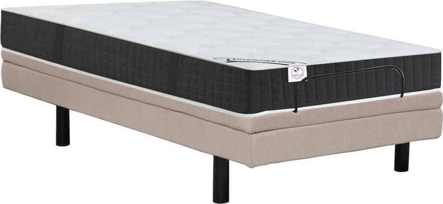Vente-unique Elektrisch decoratief relaxbed + matras met pocketveren en vormgeheugen 90 x 200 cm Stof Beige RIZALI van DREAMEA L 200 cm x H 41 cm x D 90 cm