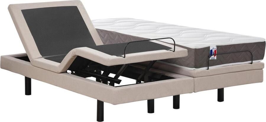 Vente-unique Elektrisch decoratief relaxbed + matras van 100% latex met 3 zones 2 x 80 x 200 cm Stof Beige PANISOLA van DREAMEA L 200 cm x H 41 cm x D 160 cm