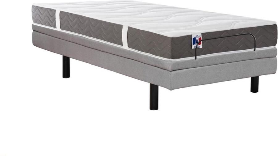 Vente-unique Elektrisch decoratief relaxbed + matras van 100% latex met 3 zones 80 x 200 cm Stof Grijs PANISOLA van DREAMEA L 200 cm x H 41 cm x D 80 cm