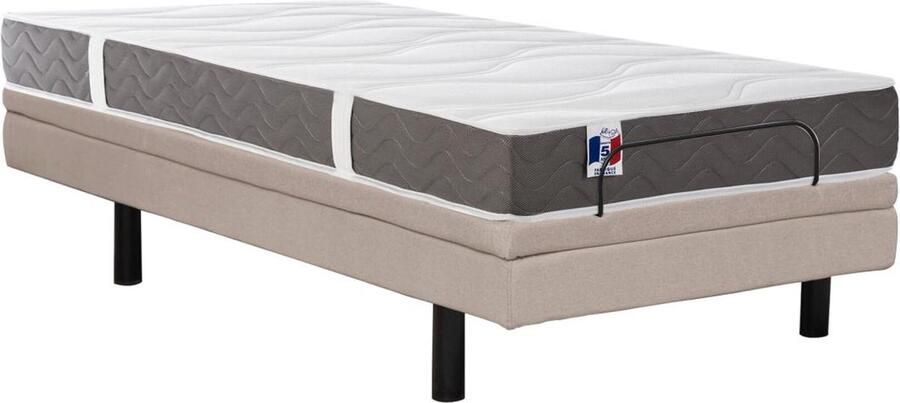 Vente-unique Elektrisch decoratief relaxbed + matras van 100% latex met 3 zones 90 x 200 cm Stof Beige PANISOLA van DREAMEA L 200 cm x H 41 cm x D 90 cm