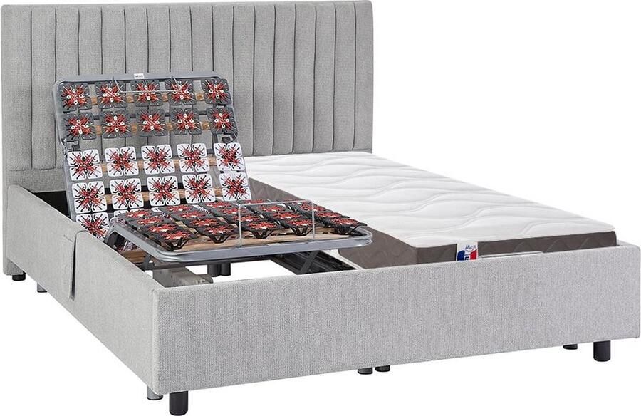 Vente-unique Elektrisch decoratief relaxbed met noppen + matras van 100% latex met 3 zones 2 x 80 x 200 cm Stof Grijs TIARI van DREAMEA L 214 cm x H 110 cm x D 200 cm - Foto 2