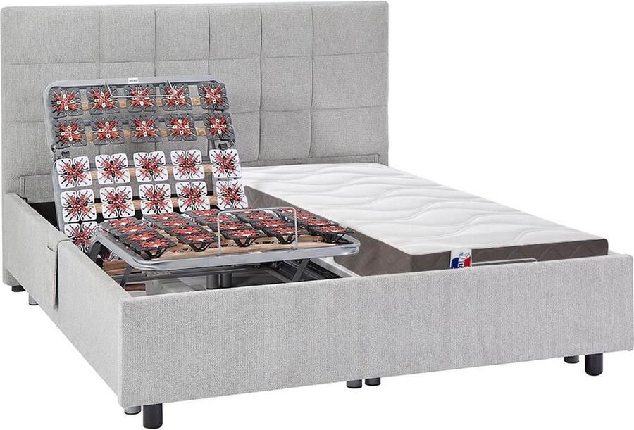 Vente-unique Elektrisch decoratief relaxbed met noppen + matras van 100% latex met 3 zones 2 x 80 x 200 cm Stof Grijs JOFAR van DREAMEA L 214 cm x H 110 cm x D 200 cm - Foto 2