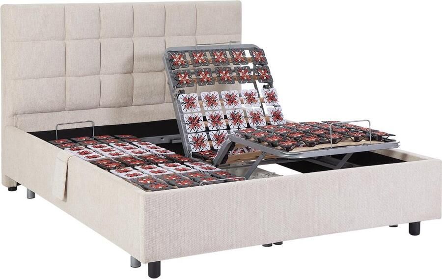 Vente-unique Elektrische decoratieve relaxbedbodem 2 x 65 noppen 2 x 80 x 200 cm Stof Beige PITUS van DREAMEA L 214 cm x H 110 cm x D 171 cm - Foto 2