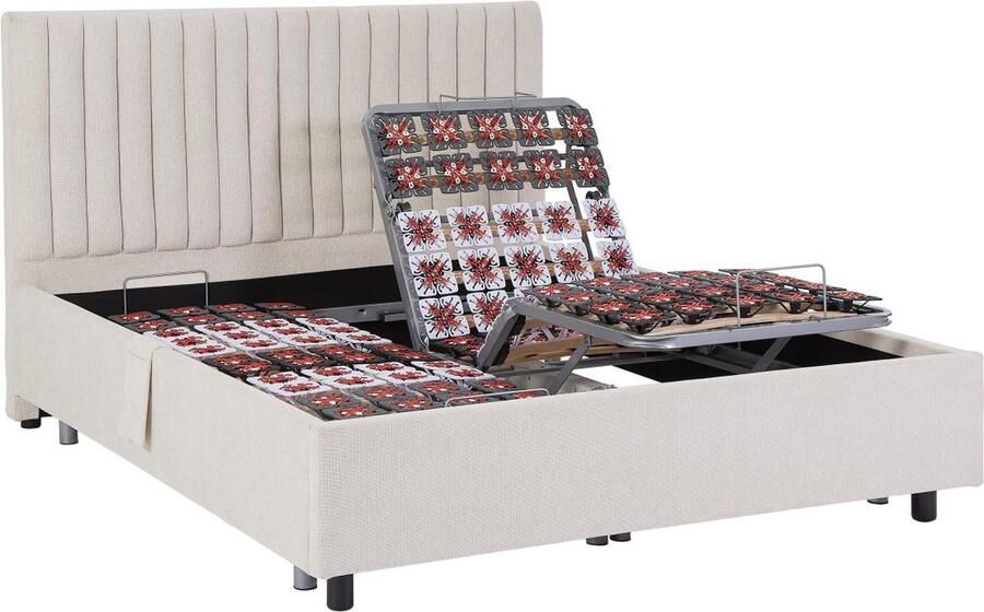 Vente-unique Elektrische decoratieve relaxbedbodem 2 x 65 noppen 2 x 80 x 200 cm Stof Beige NALU van DREAMEA L 214 cm x H 110 cm x D 171 cm - Foto 2