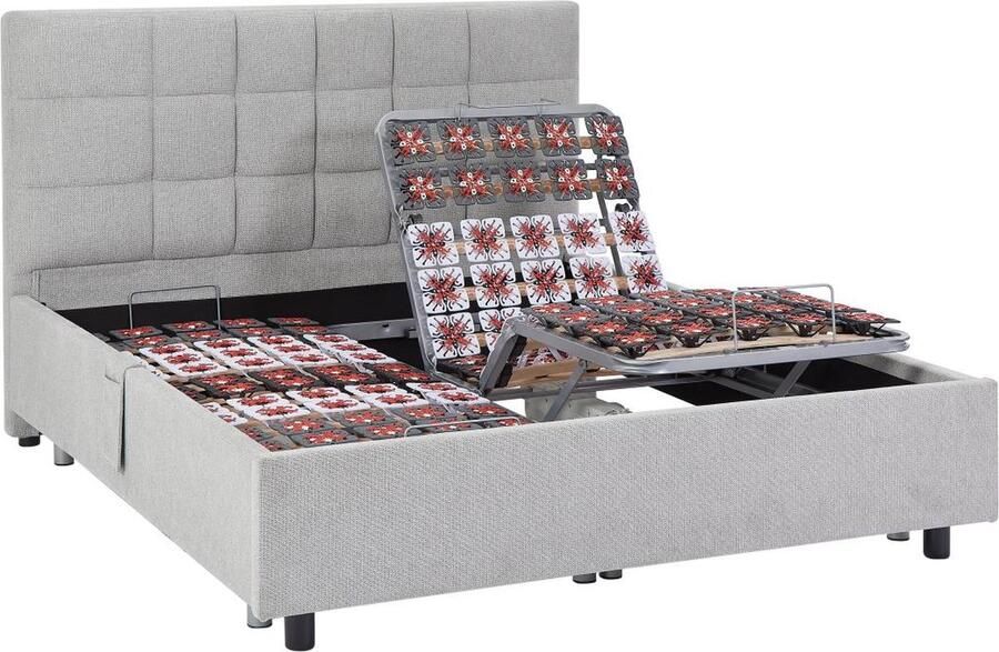 Vente-unique Elektrische decoratieve relaxbedbodem 2 x 78 noppen 2 x 90 x 200 cm Stof Grijs PITUS van DREAMEA L 214 cm x H 110 cm x D 191 cm