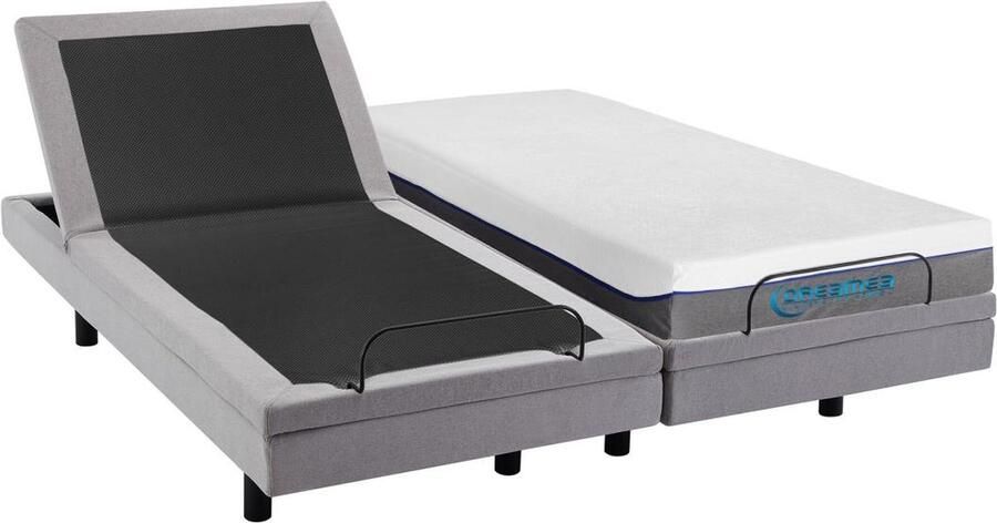 Vente-unique Elektrische decoratieve relaxbedbodem + matras met vormgeheugen 2 x 90 x 200 cm Stof Grijs MENASINA van DREAMEA L 200 cm x H 41 cm x D 180 cm - Foto 2