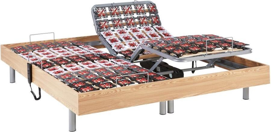 Vente-unique Elektrische lattenbodem met contactplaatjes van eikenhout van DREAMEA 2 x 78 contactplaatjes 2 x 90 x 200 cm OKIN motoren L 200 cm x H 35 cm x D 180 cm - Foto 2