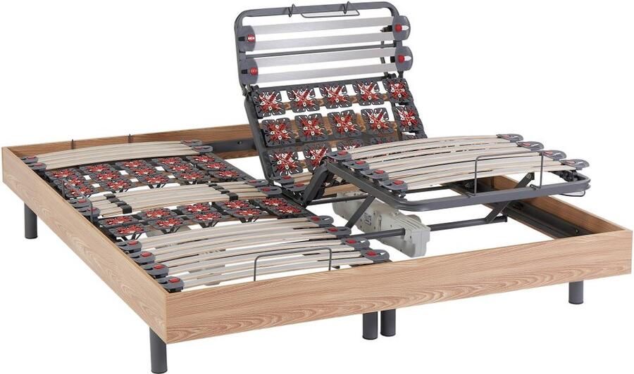 Vente-unique Elektrische lattenbodem met contactplaatjes van eikenhout van DREAMEA 2 x 30 contactplaatjes 2 x 90 x 200 cm OKIN motoren L 200 cm x H 35 cm x D 180 cm - Foto 2