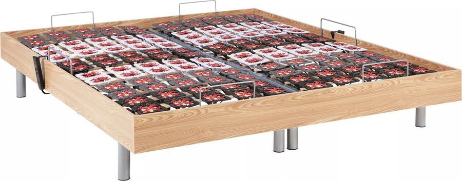 Vente-unique Elektrische lattenbodem met contactplaatjes van eikenhout van DREAMEA 2 x 65 contactplaatjes 2 x 80 x 200 cm OKIN motoren L 200 cm x H 35 cm x D 160 cm